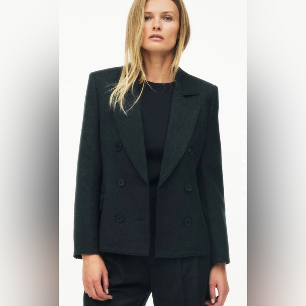 Limited Edition Zara Anthracite Gray Wool Blazer Lapel Collar Double Breasted L